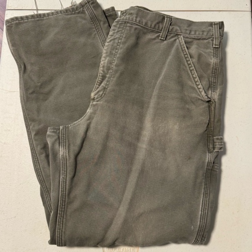 Carhartt Men's Faded Worn Olive Plaid Lined Pants 36X30